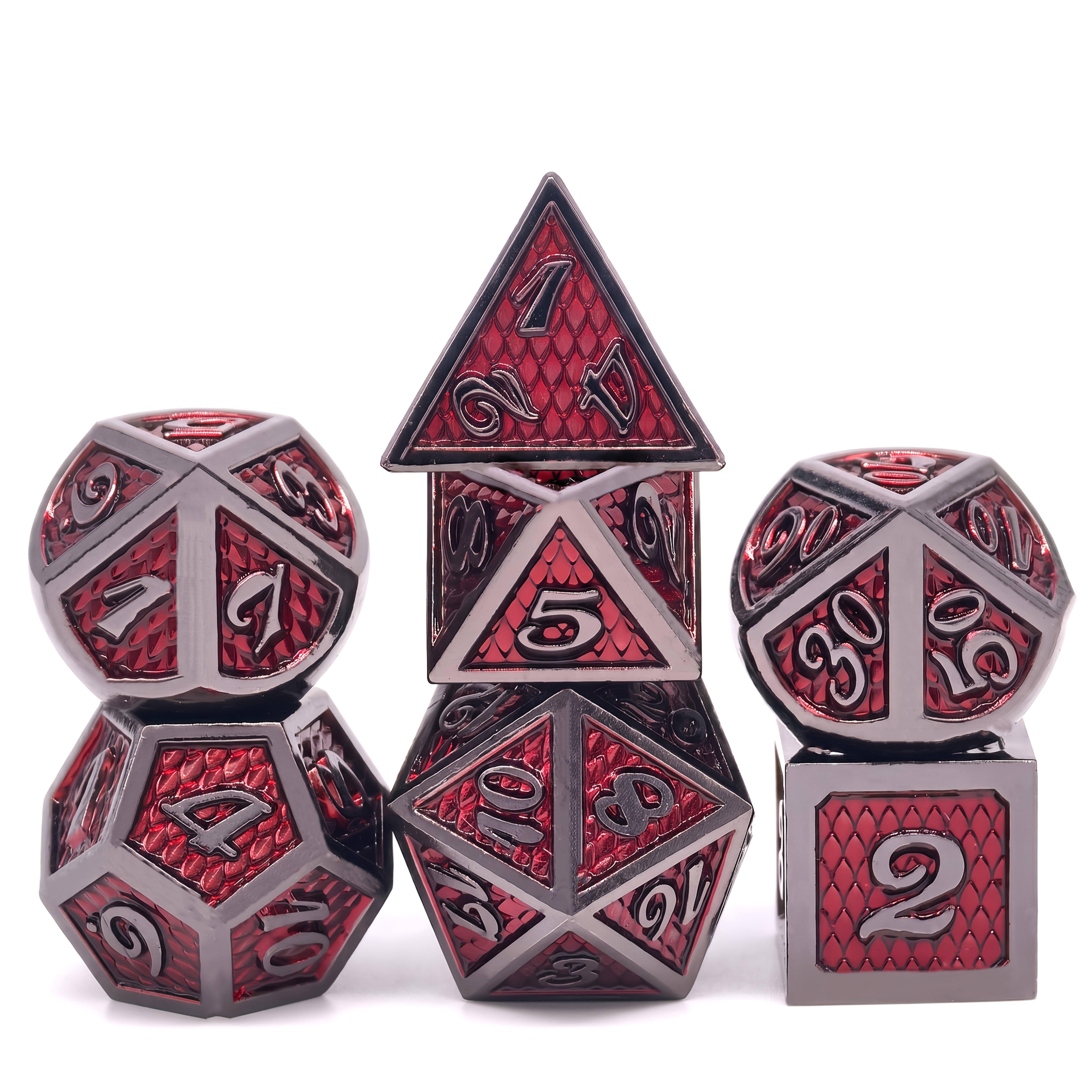 7pcs Solid Metal Dragon Scale Dice Set for Tabletop RPGs
